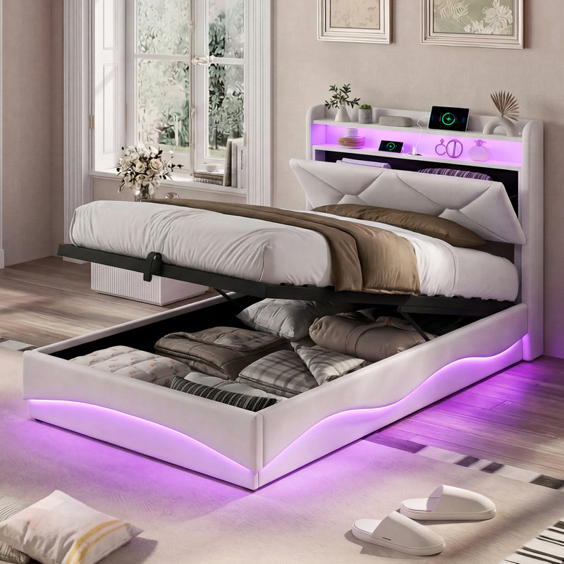 Upholstered Ottoman Storage Bed, European Single (90 x 200 cm), Beige