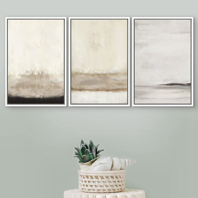 3 pièces, reproduction sur toile avec cadre flottant, H 24 po x l 48 po x P 1,5 po, Blanc