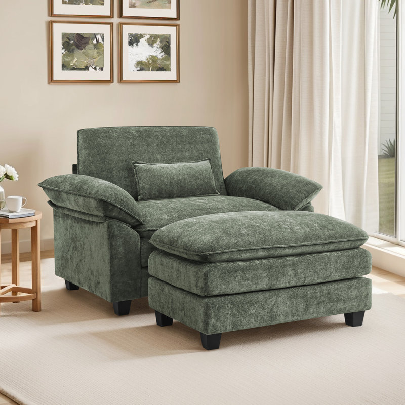 Upholstered Rectangle Ottoman, Green