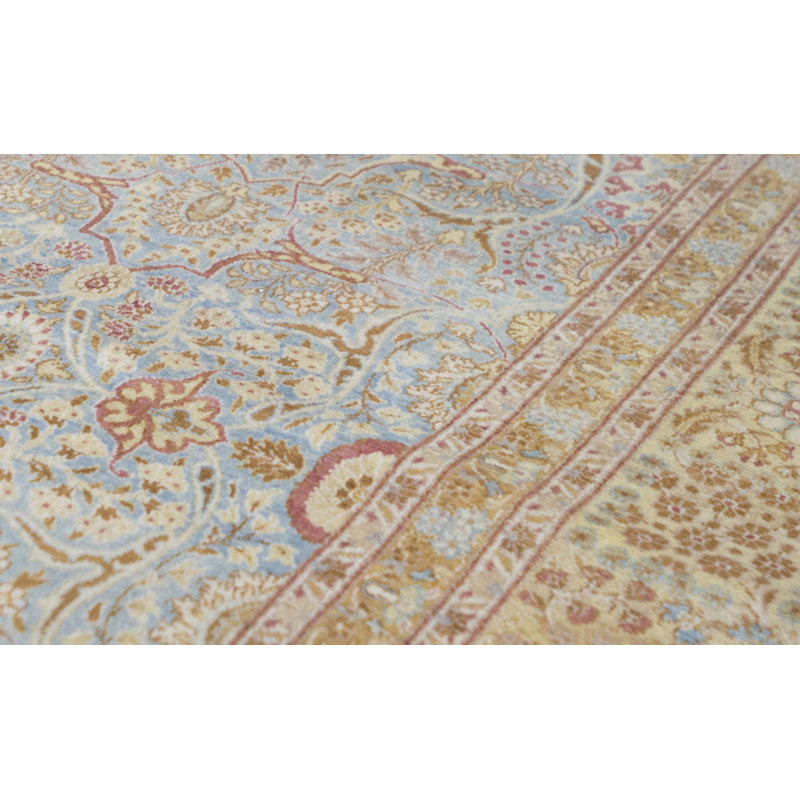 Tapis bleu clair et beige noué à la main de haute qualité