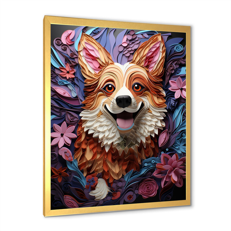 Corgi Charm - chien, art mural sur toile, Encadrement doré, H 32 po x l 16 po x P 1 po