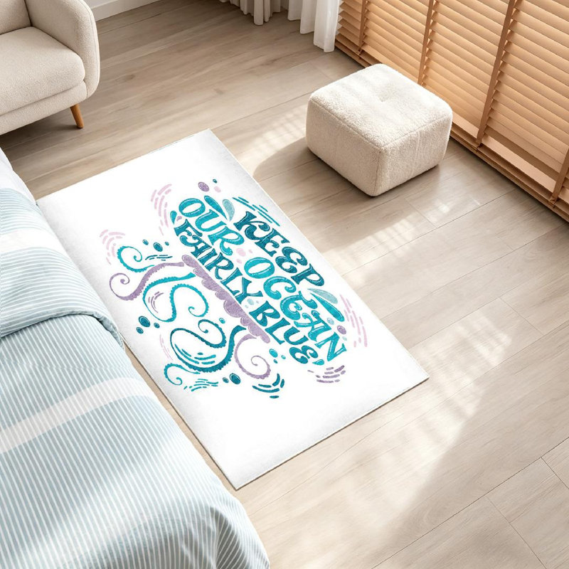 Tapis bleu clair transparent lavable à la machine Keep Ocean, Rectangle 32 po x 47 po