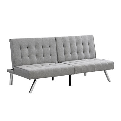 Grey Futon Couch Bed, Ergonomic With Wood Frame, Stainless Leg, 33.65In Wide Bed And Components, Multifunctional Application Instance, User-, 59.57Lb, Easy To Put Together, Stable & Dependable Design