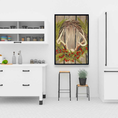 Couronne de Noël avec panache - décor de toile botanique rustique
