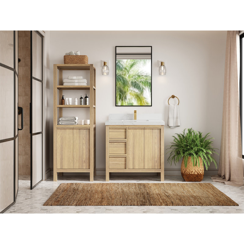Chêne blanc Elizabeth X P 22 po Meuble-lavabo central D Quartz, Empira