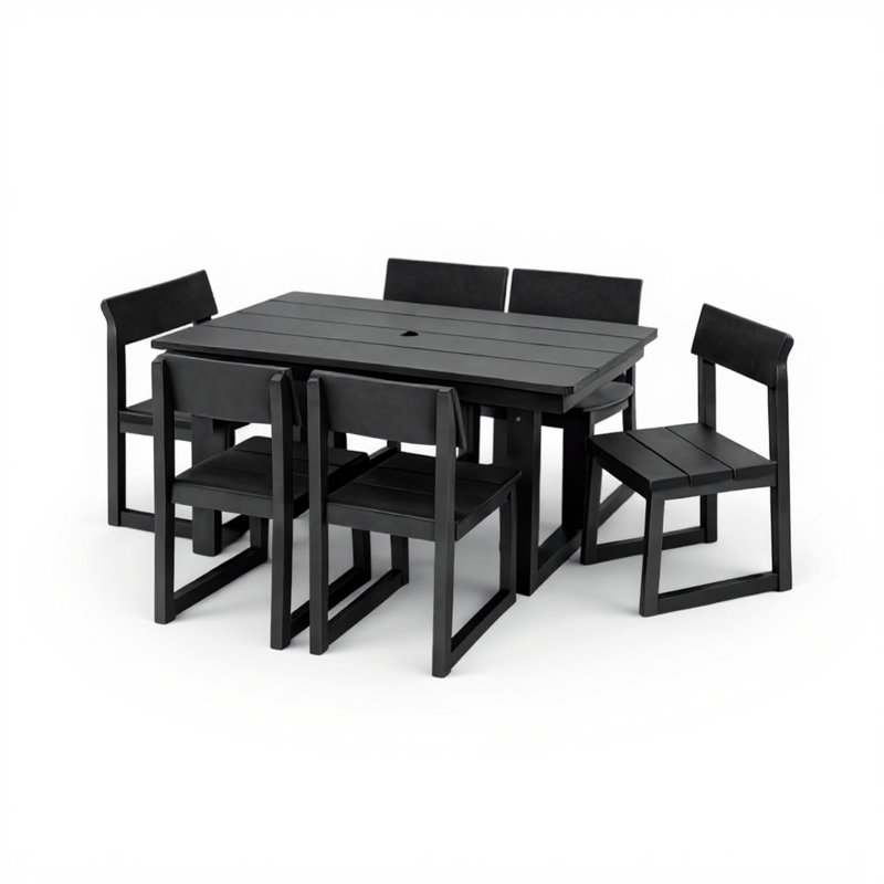 Versatile Weather-resistant Hdpe Dining Set - Modern Black Finish For Backyard Gatherings