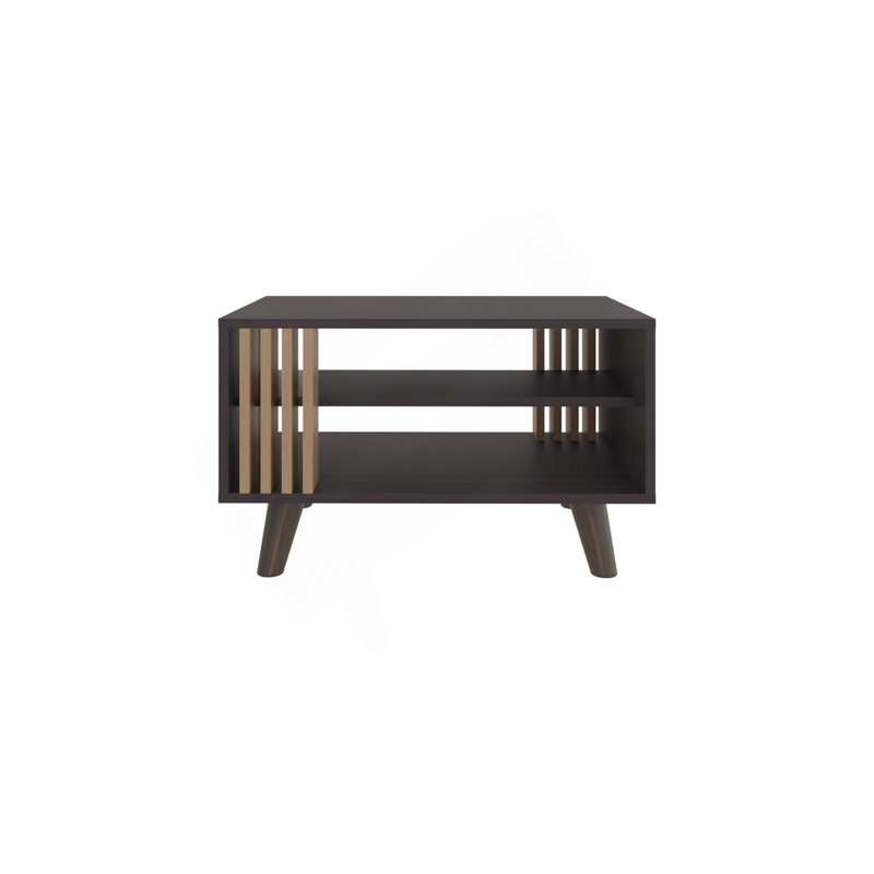 Table basse, 1 porte, 2 tablettes, wengé noir / chêne naturel