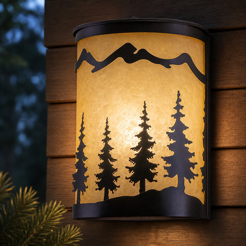 Homar 1 - Light Dimmable Cabin Lodge Flush Mount Wall Light, Tree, Warm Bronze