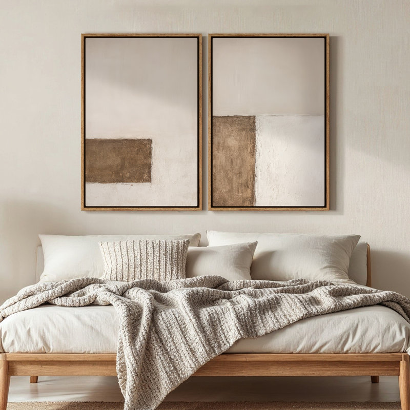 Framed Canvas Wall Art - Vintage Abstract Wall Prints for Bedroom - 16"x24"x2 panels, Natural, 36" H x 24" W