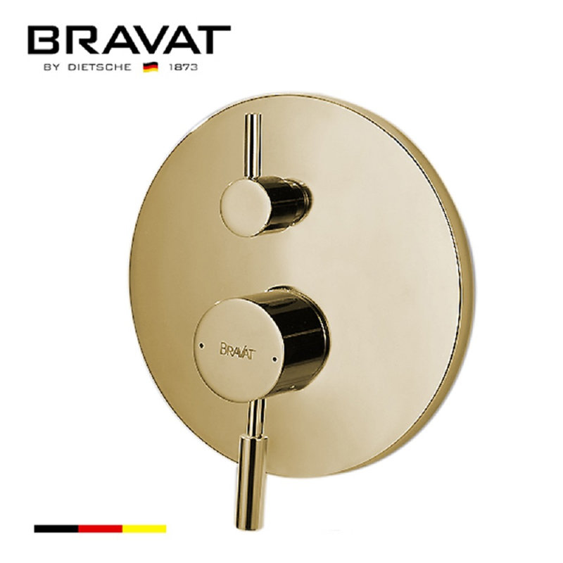Bravat Brushed Gold Concealed Thermostatic Shower Mixer with 3 Way Diverter