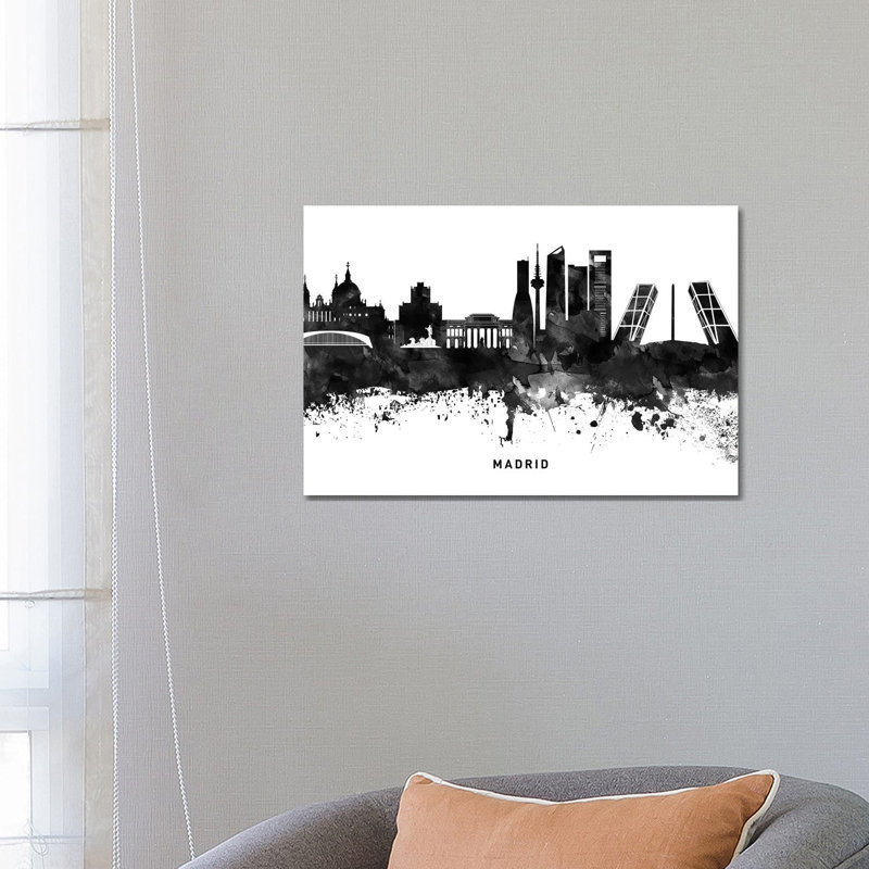 Madrid Skyline Black & White - Wrapped Canvas Print, 45.72cm H x 66.04cm W x 1.91cm D