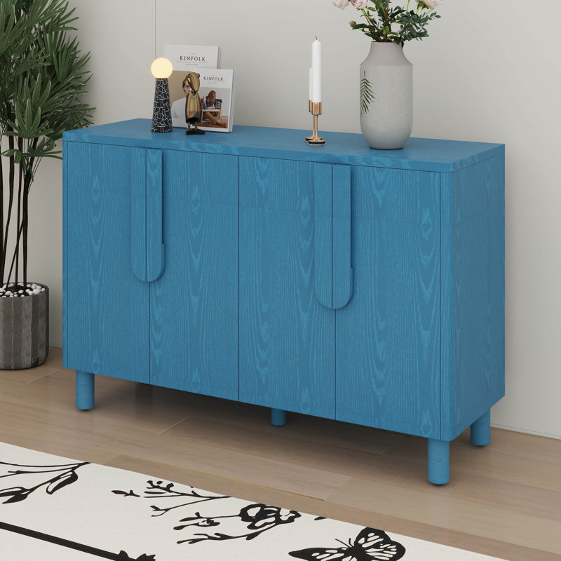 Buffet polyvalent - magnifique buffet en bois avec tablettes réglables et poignées arquées uniques, Marine