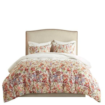 King/ King Cotton Duvet Cover With Watercolor Floral And Corner Ties 3 Piece Printed For In Pattern