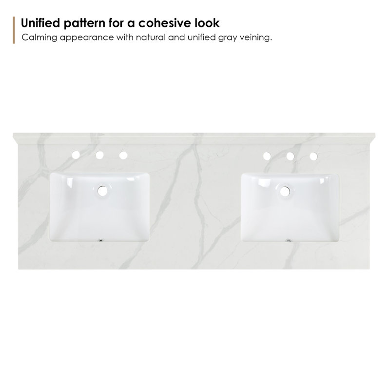 Calacatta White 60" Quartz Stone Vanity Top with Double Sink