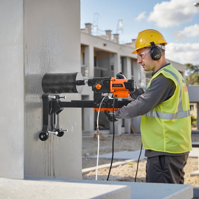 Diamond Core Drilling Machine, 0.8-10 in Drilling Diameter, Stand-Mount Dry and Wet Concrete Core Drill Rig with 10 Bits, 470/800 RPM 2-Speed, UNC1 1/4-7 Thread, for Concrete Brick Stone, 2500W