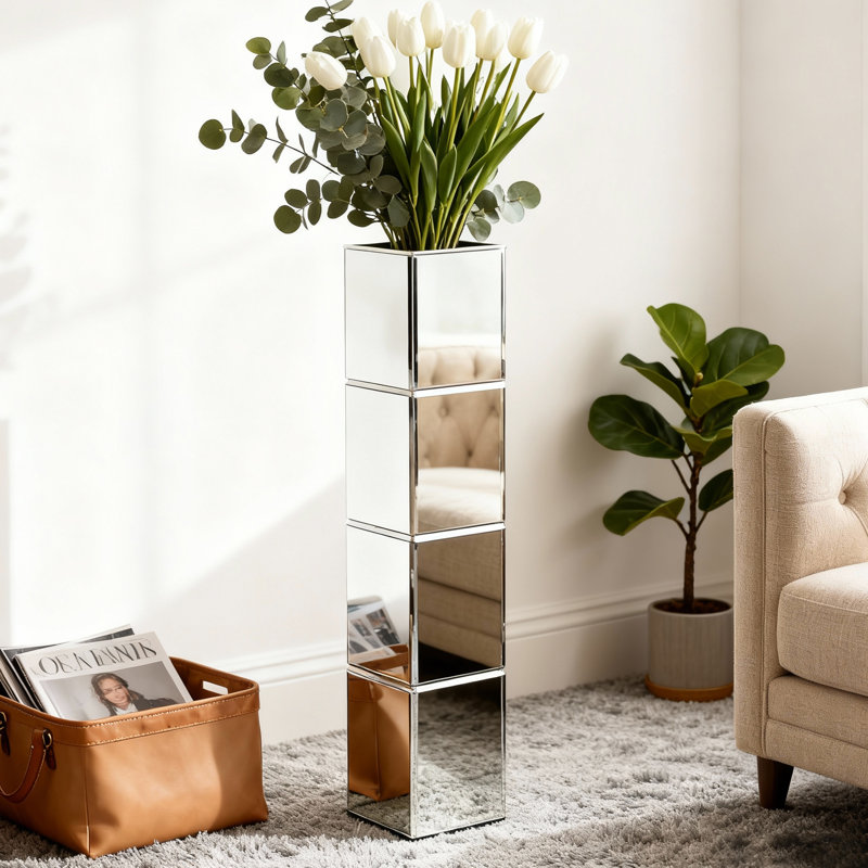Vase de sol rectangulaire Gudrun fait à la main en verre, décor moderne, accent contemporain, glamour et élégant