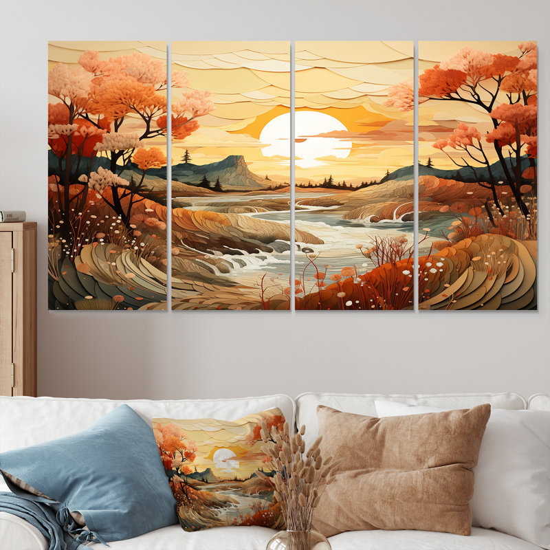 «Ciotti - Forest and River», art mural 4 pièces, H 28 po x l 48 po
