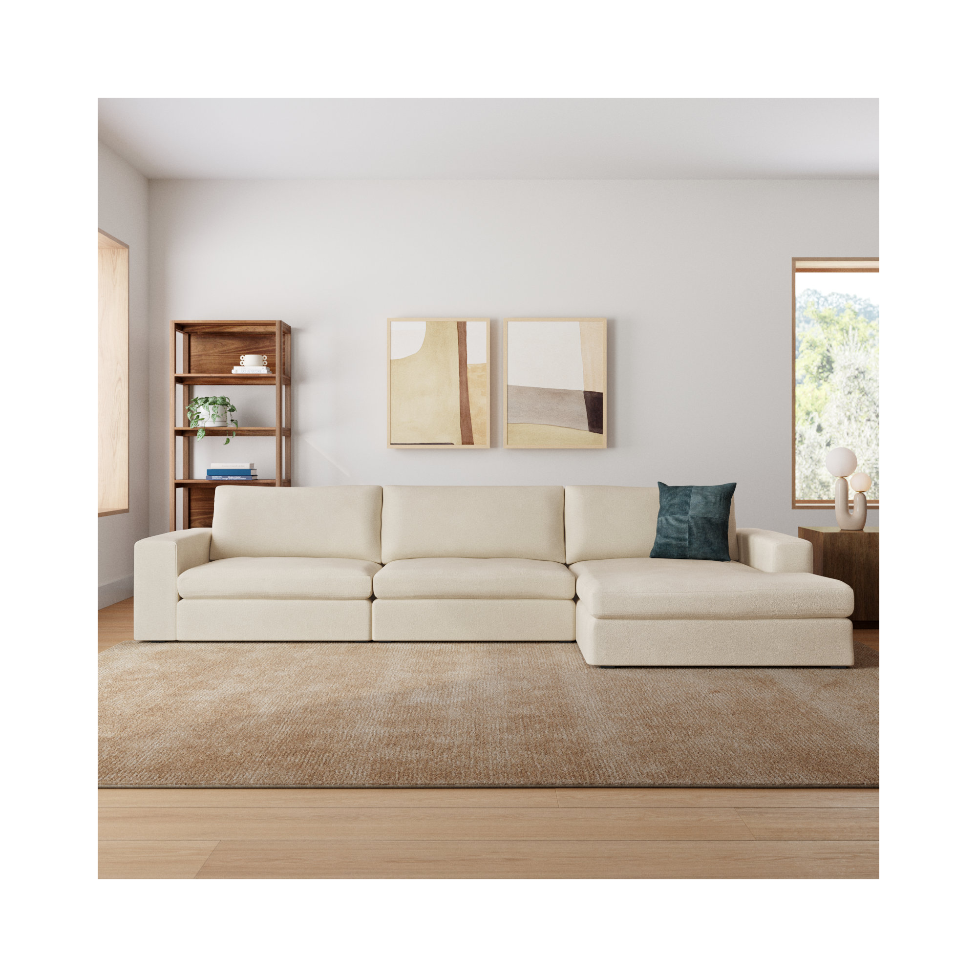 Ojai 3 - Piece Upholstered Sectional, Right Hand Facing, Beige Chenille