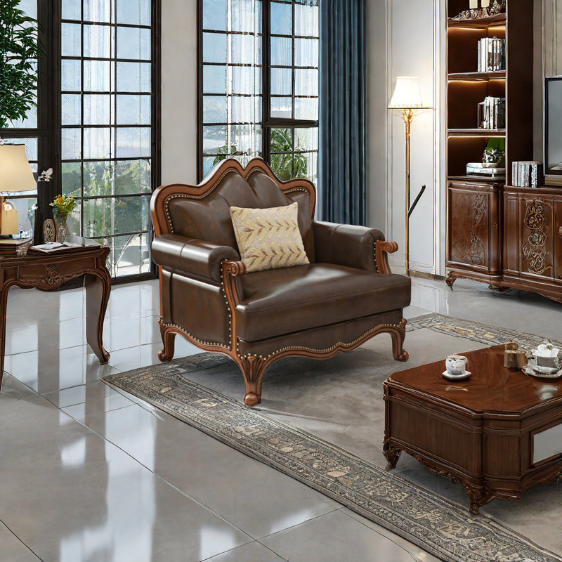 Fauteuil en cuir véritable de style européen avec fauteuil rétro de 38,1 po de largeur