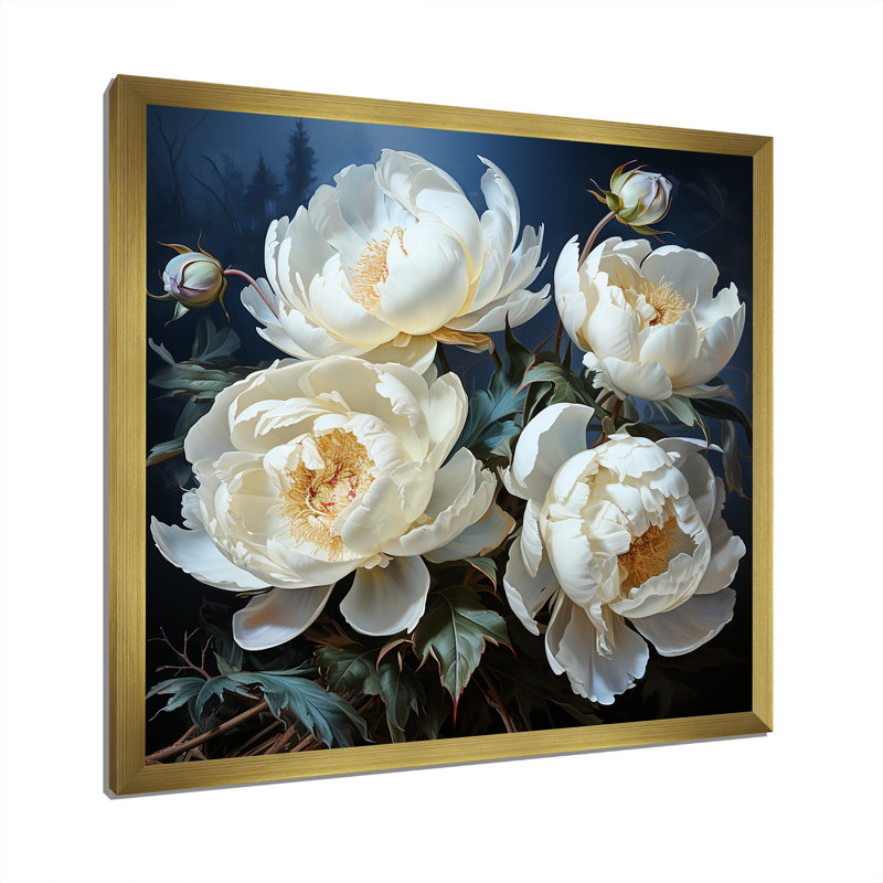 Élégante pivoine, paysage de rêve sur toile, Cadre doré simple, H 30 po x l 30 po x P 1 po