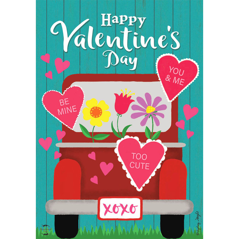 Drapeau de jardin Happy Valentine's Pickup, Rose / bleu