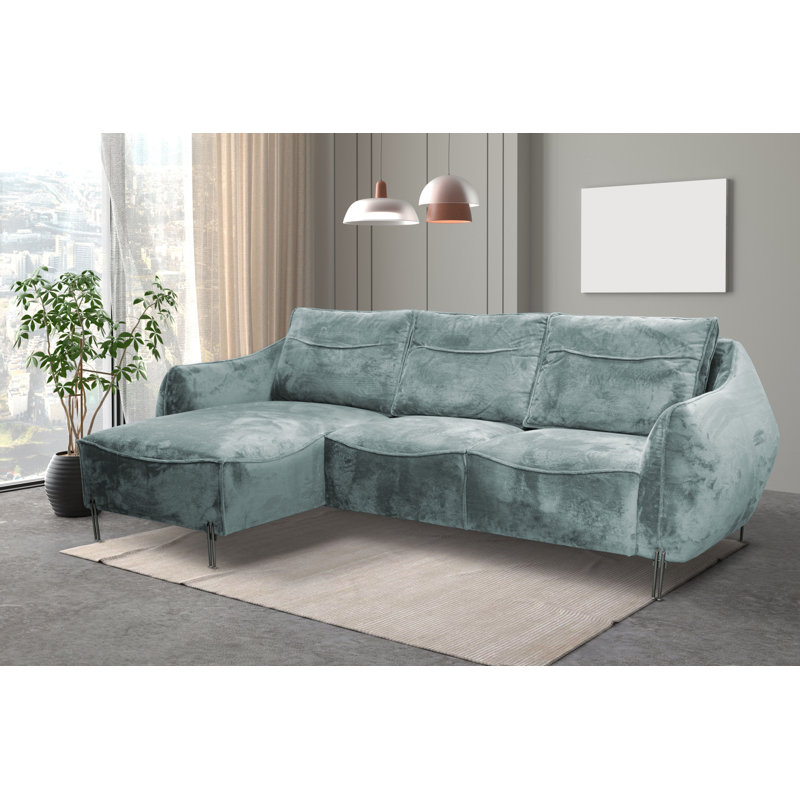 Adly 3 Seater Fabric Sofa & Chaise, Right Hand Facing, Teal