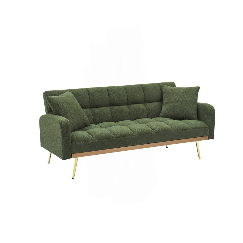 69 Inch Sofa Bed Green With Adjustable Teddy Sofa For Small Space Living Room And Bedroom, Green Teddy