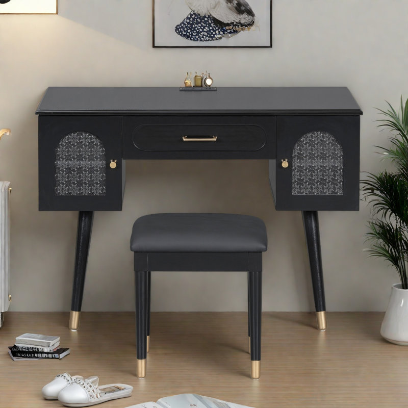 Ensemble de coiffeuse et coiffeuse Elegant Vanity, Noir
