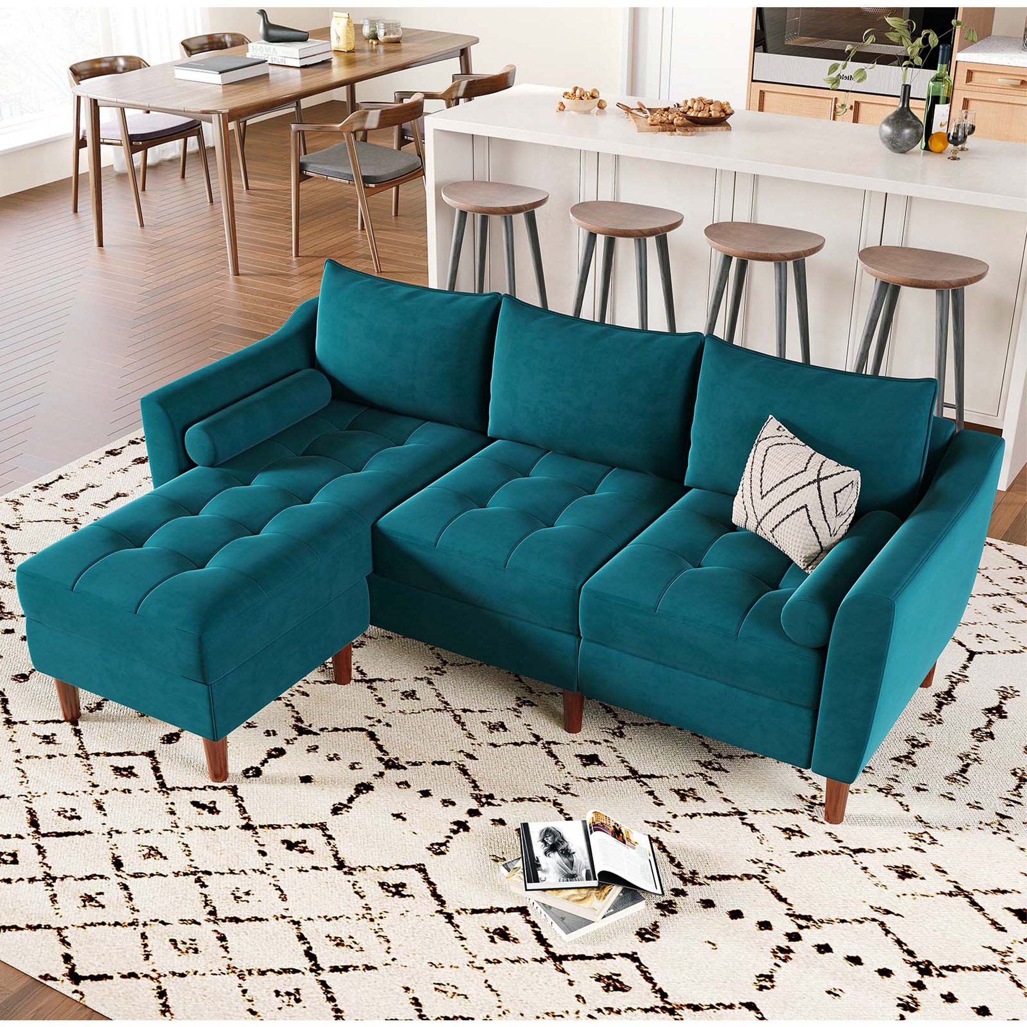 Ebern Designs Cerny 2 Piece Velvet Sectional & Reviews Wayfair Canada