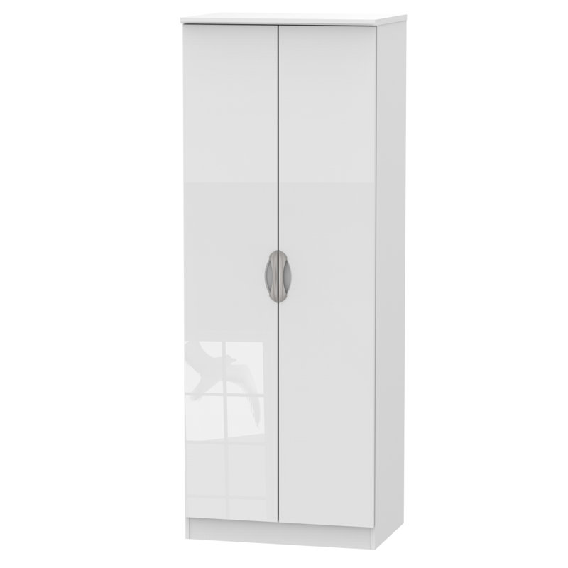 Ratley 2 Door Manufactured Wood Wardrobe, White Gloss, Basic, H183 x W74 x D53cm