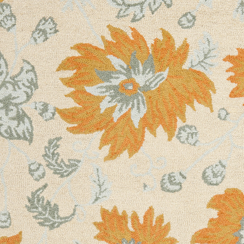 Jahiem Floral Hand Hooked Wool Ivory Area Rug, Rectangle 3' x 5'