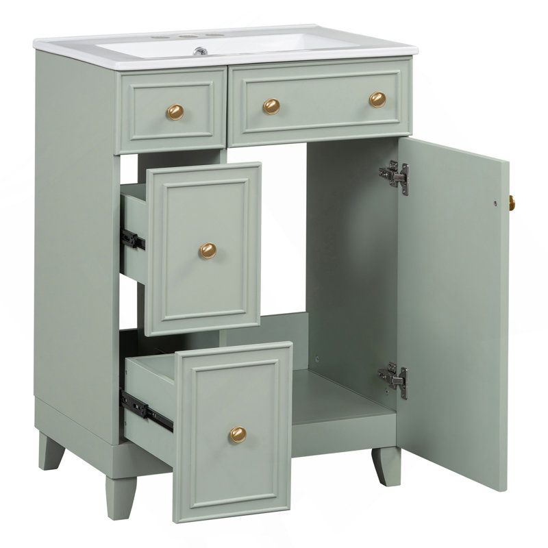 Armoire de meuble-lavabo 24 po avec lavabo en céramique, 2 tiroirs, 1 porte, Vert