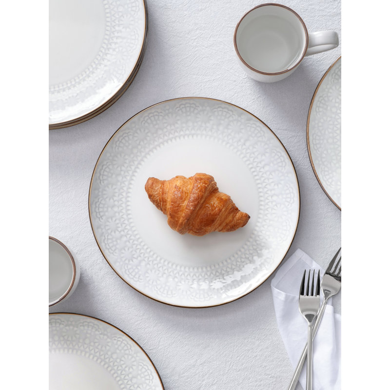Ensemble de vaisselle 18 pièces en grès, assiettes et bols pour 6 personnes, Floral