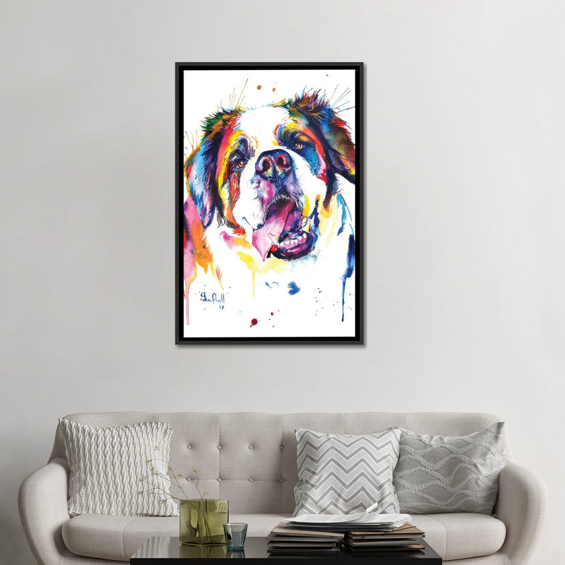 « st. bernard », reproduction sur toile, Pas de tapis, Toile avec cadre noir, H 48 po x l 32 po x P 1,5 po