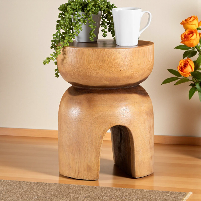 Finial Side Table with Arched Base with Hand-Carved Sculptural, 15.54'' H X 11.55'' W X 11.55'' D