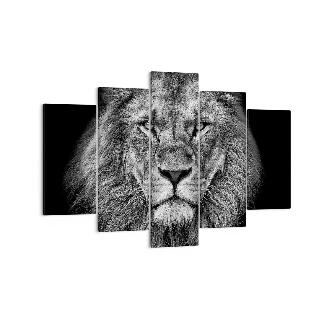 5-tlg. Leinwandbilder-Set Portrait Lion Black and White