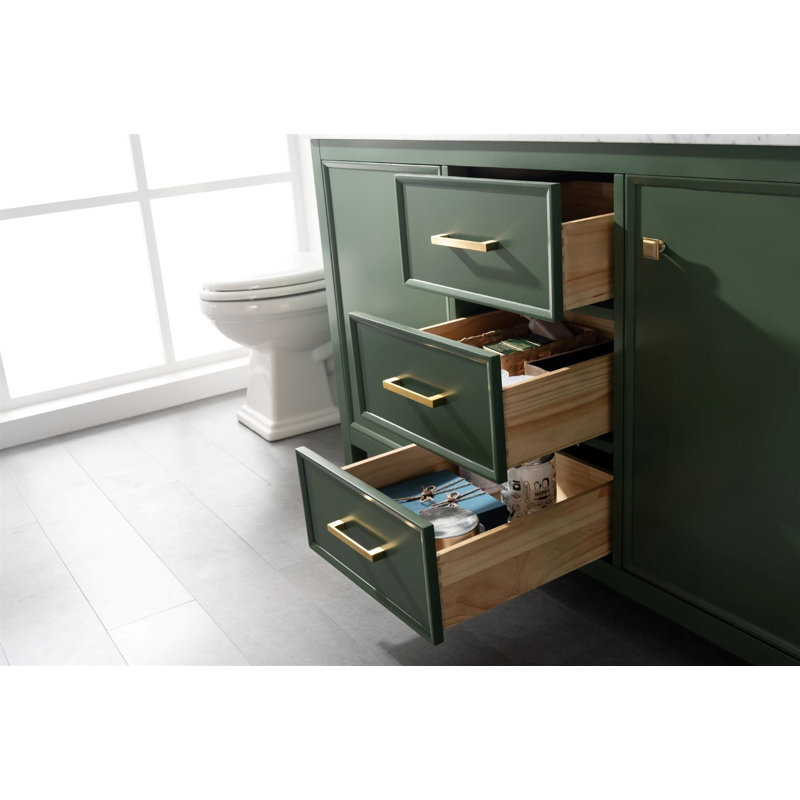 Malbon 60'' Double Bathroom Vanity with Carrara Marble Top, Vogue Green