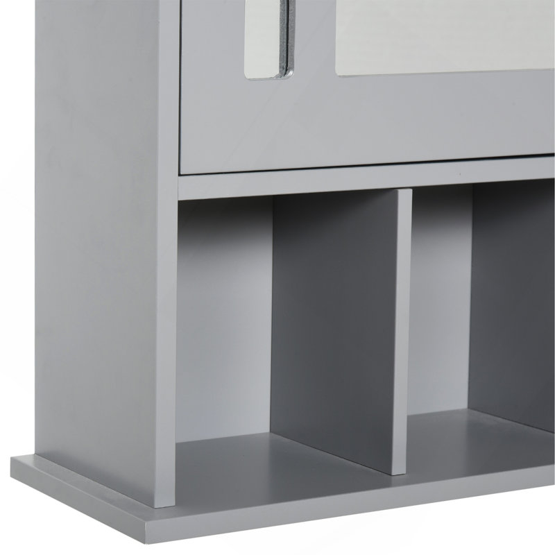 Armoire à pharmacie avec miroir Kleankin, miroir mural avec porte et tablettes de rangement, gris