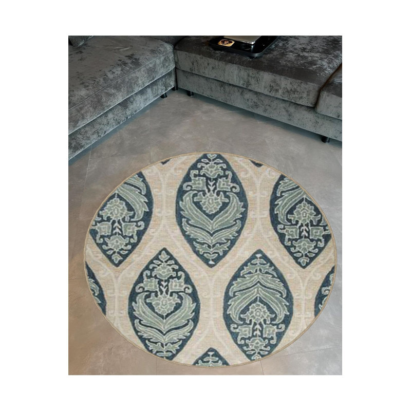 Tapis beige lavable à la machine, Rond 4 pi 11 po