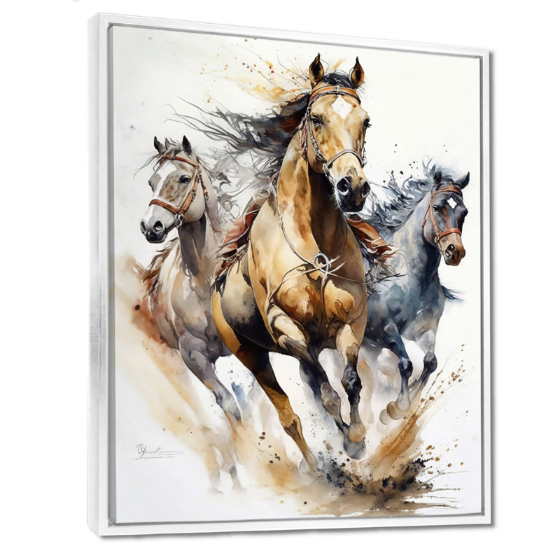 Troupeau de chevaux II, H 32 po x l 16 po, Cadre flottant blanc