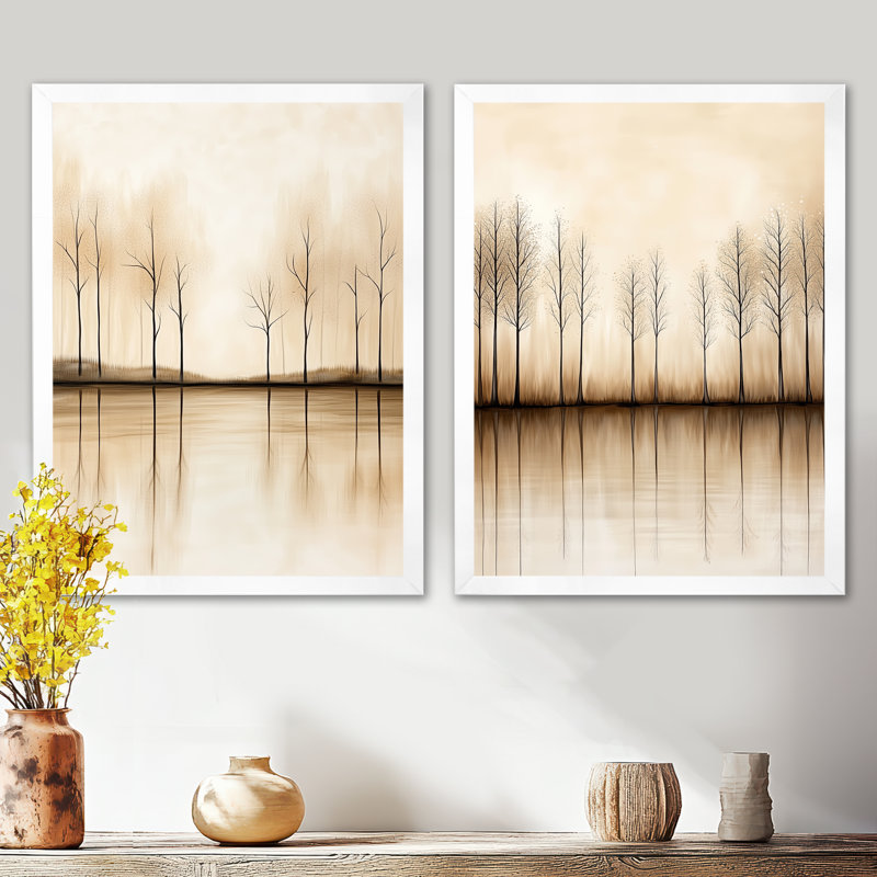 «Lake Reflection», art mural forêt d'automne, 2 pièces, forêt d'automne réfléchie sur un lac calme, H 32 po x l 48 po
