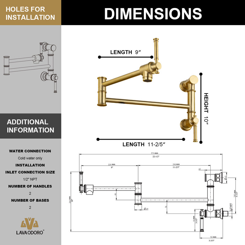 Pot Filler Kitchen Faucet, Brushed Gold