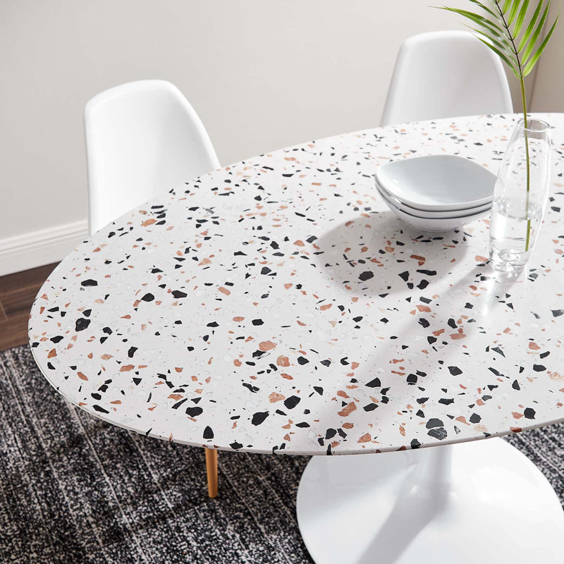 Modway Lippa 60" Oval Terrazzo Dining Table, White