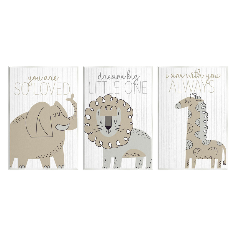 «Comforting Animal Nursery Sentiments», ensemble de 3 plaques murales par Kim Allen, H 19 po x l 13 po x P 0,5 po