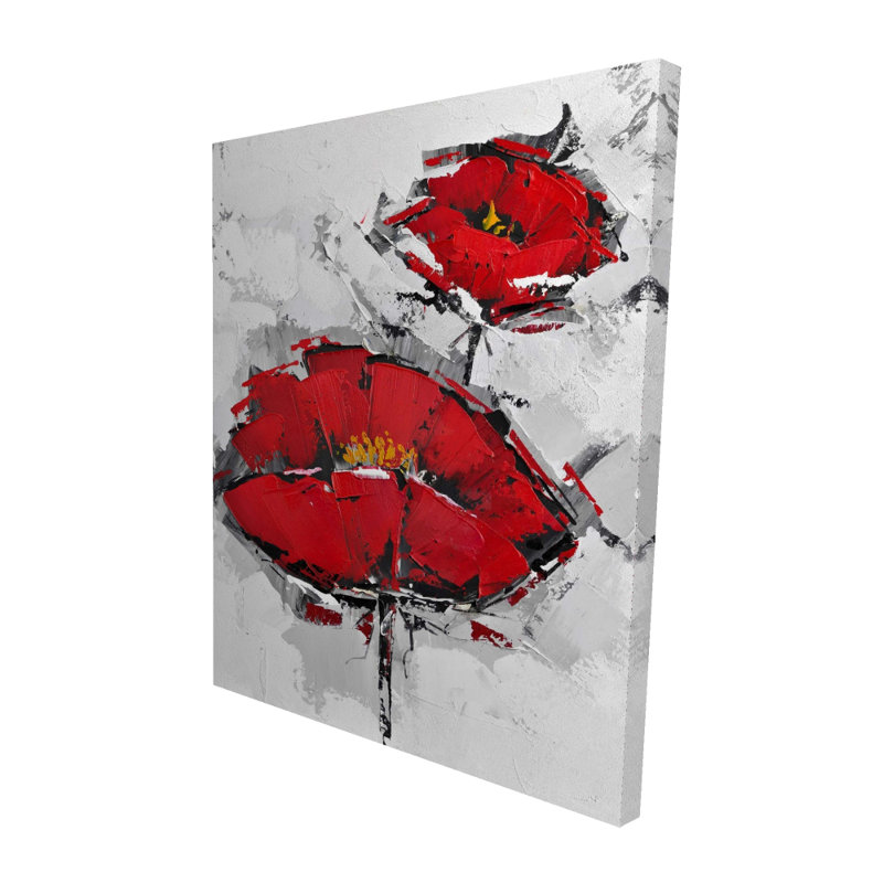 Art texturé sur toile, coquelicots rouges texturés