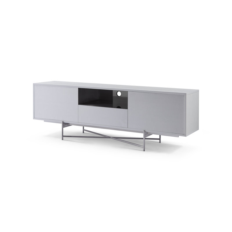 Anacely Unfinished TV Stand for TVs up to 78", White/Dark Chrome