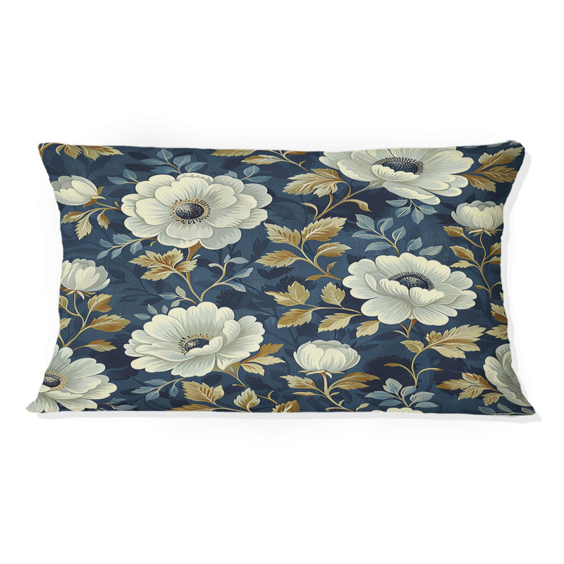 Coussin campagnard bleu marine Country Chic Flowers I, H 12 po x l 20 po, Forme rectangulaire