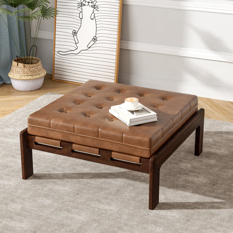 Jamir 34'' Tufted Upholstered Cocktail Ottoman, Brown, Walnut