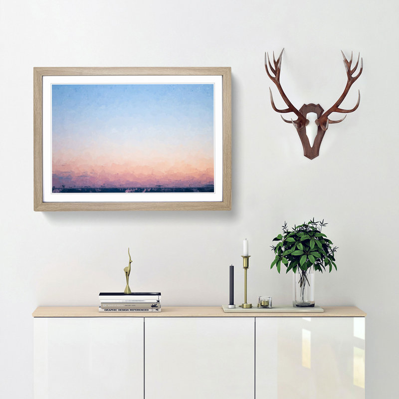 Pink Horizon in Abstract - Picture Frame Graphic Art Print, 60cm H x 91cm W x 2cm D, Oak