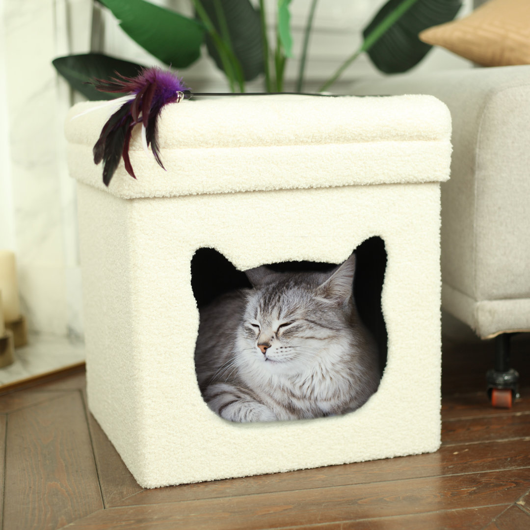 Teddy Boucle Cat House, Foldable Kittening Box, Pet Bed L40 W40 H44 cm